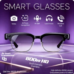 8K HD AI Smart Glasses with 800MP Camera and Voice Assistant for Men and Women