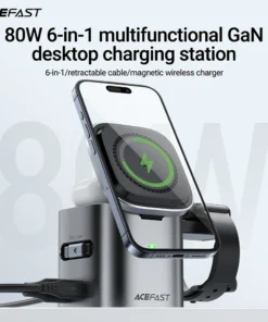 ACEFAST 6 in 1 Multifunction 15W Magnetic Wireless Charging Station For iPhone 16 15 GaN PD65W Charging Cube USB C Fast Charging