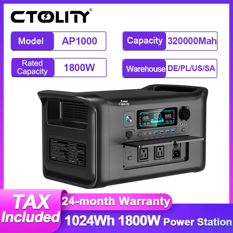 1800W Portable Power Station with 200W Solar Panel and 1000Wh LiFePO4 Battery for Camping
