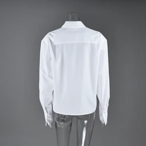 Puff Sleeve Blouse with Turn Down Collar and Single-Breasted Design for Office Ladies - Image 6