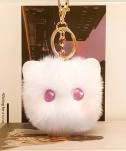 Alternative view of Plush Cat Keychain Kawaii Kitten Cartoon Keyring Ladies Girls Bag Pendant Black /White Hairball Keychain School Bag Key Chains