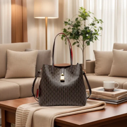 Leather Crossbody Bag with Large Capacity and Letter Print Design for Women - Image 3