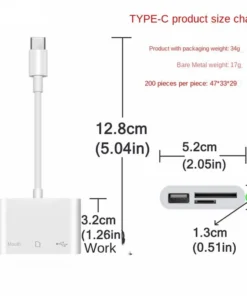 Alternative view of 3 In 1 Multi Port Hub Converter Type-c/Lightning To USB A OTG Adapter TF SD Memory Card Reader for Iphone Android and Laptop