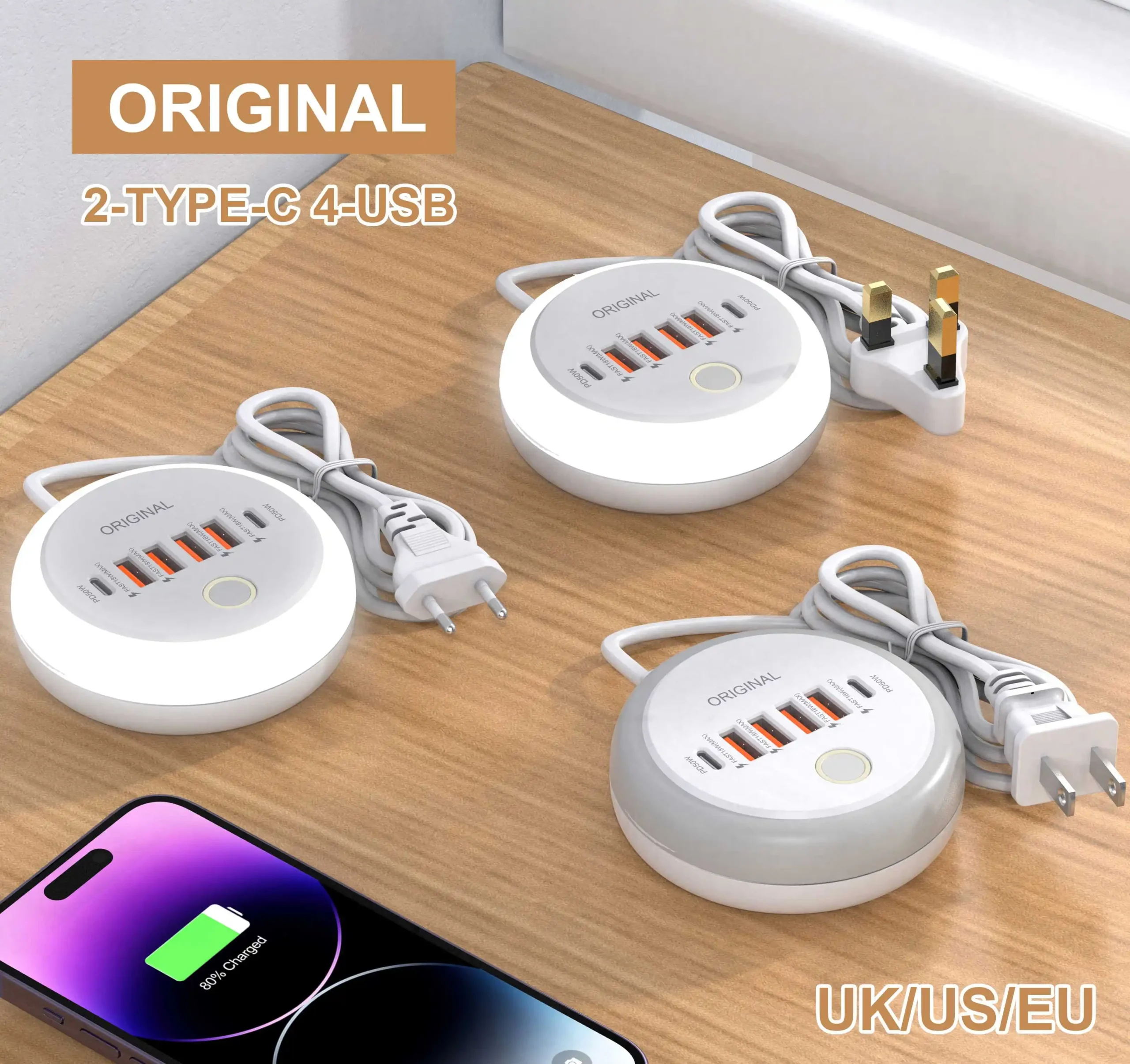 6-Port USB PD Charger with 50W Fast Charging for iPhone and Samsung Devices - Image 2