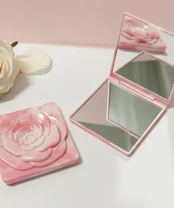 7cm Square Rose Mirror with Storage Bag Lady Portable Handheld Folding Mirror Dressing Table Makeup Accessories