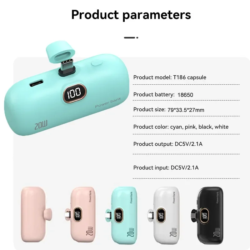 Mini Power Bank 10000mAh with Built-in Cable – Fast Charger for iPhone and Type-C - Image 4