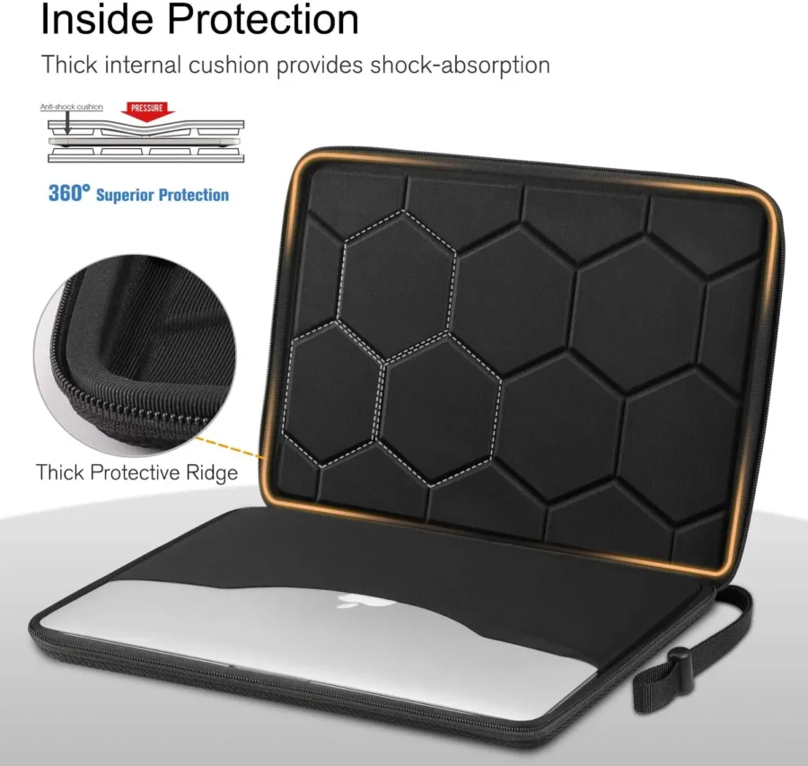 Laptop Sleeve Bag for 13-15.6 Inch Laptops - Waterproof Shockproof Case with Straps, Black - Image 4