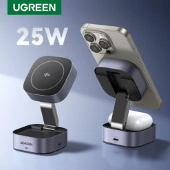 UGREEN Qi2 Magnetic Wireless Charger Stand 15W 2-in-1 for iPhone 16/17 Pro Max and AirPods