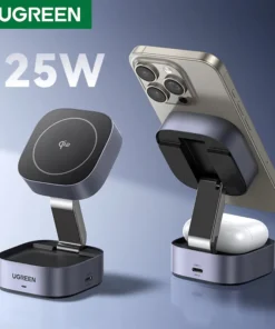 UGREEN Qi2 15W Magnetic Wireless Charger Stand 2-in-1 Charging Stand For iPhone 16 17 Pro Max/AirPods For MagSafe Fast Charger