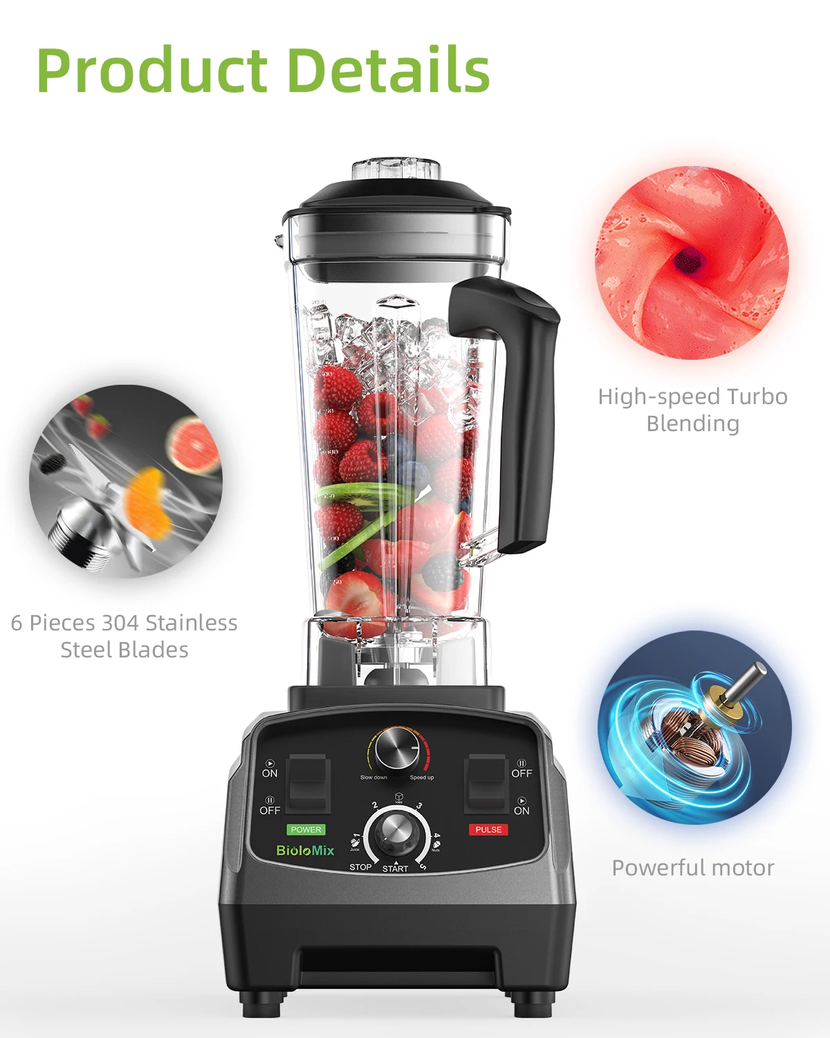 Heavy-Duty 2L Blender with Timer and BPA Free Design for Smoothies and Juicing - Image 2