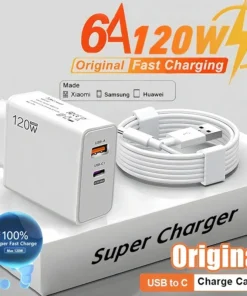 120W USB Fast Charger With Type C Cable Fast Charging Adapter For iPhone 16 Samsung Xiaomi Huawei PD Cell Phones Quick Charger