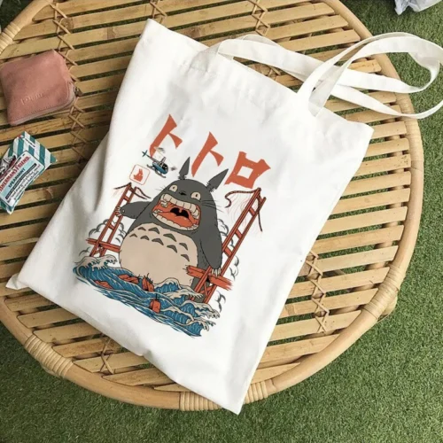 Alternative view of Kawaii Totoro Spirit Cartoon Ladies Handbag Fashion Canvas Shoulder Bag Eco Large Capacity Shopping Bag Leisure Travel Schoolbag