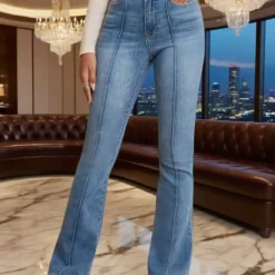 Flared Jeans with Seam Detail for Women in Gray Stretch Fabric