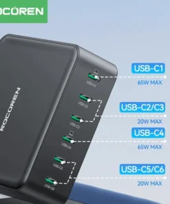 Alternative view of Rocoren 150W USB Type C Charger Fast Charging 6 Ports Desktop Charger Power Station For iPhone 16 15 Pro Max Xiaomi 14 Samsung
