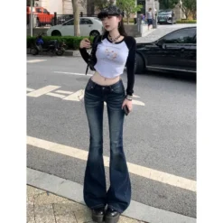 Alternative view of Bootcut Jeans with High Waist Slim Fit for Women - Retro Denim Trousers