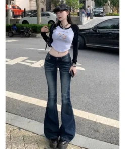 Alternative view of High Waist Slim Fit Women's Bootcut Jeans - Retro Denim Trousers