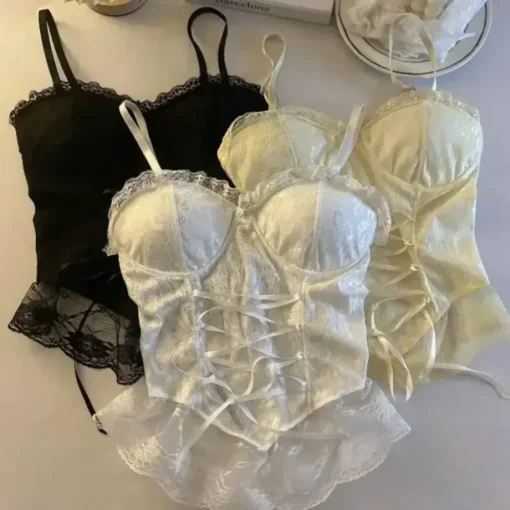 Crop Tops with Corset Lace Bandage Design for Women, Fashionable Sleeveless Camisole and Tank Top - Image 6