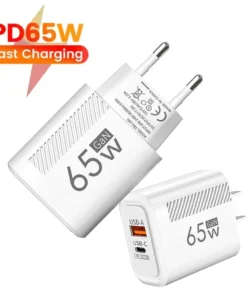 Total 65W USB-C Fast Charger - Quick Charge Wall Adapter for iPhone, Samsung, Xiaomi, Huawei, EU/US Plug
