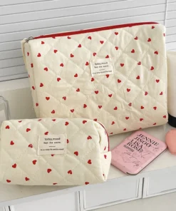 Alternative view of Fashion Ins Heart Women Quilting Makeup Bag Large Capacity Toiletry Cosmetic Storage Pouch Handbag Ladies Zipper Makeup Bag