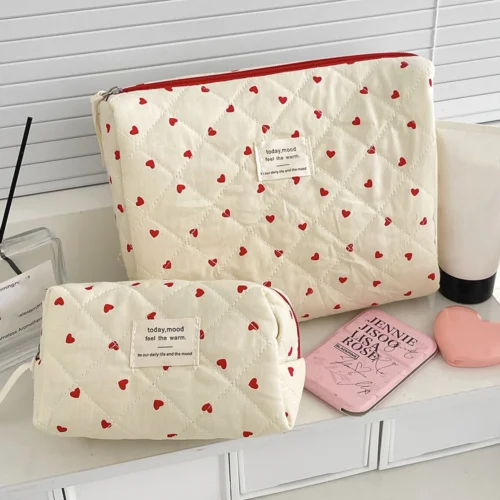 Alternative view of Fashion Ins Heart Women Quilting Makeup Bag Large Capacity Toiletry Cosmetic Storage Pouch Handbag Ladies Zipper Makeup Bag