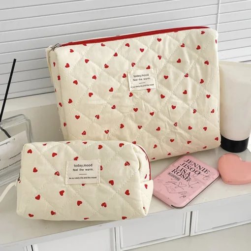 Quilting Makeup Bag with Large Capacity for Women, Zippered Toiletry Cosmetic Storage Pouch - Image 2