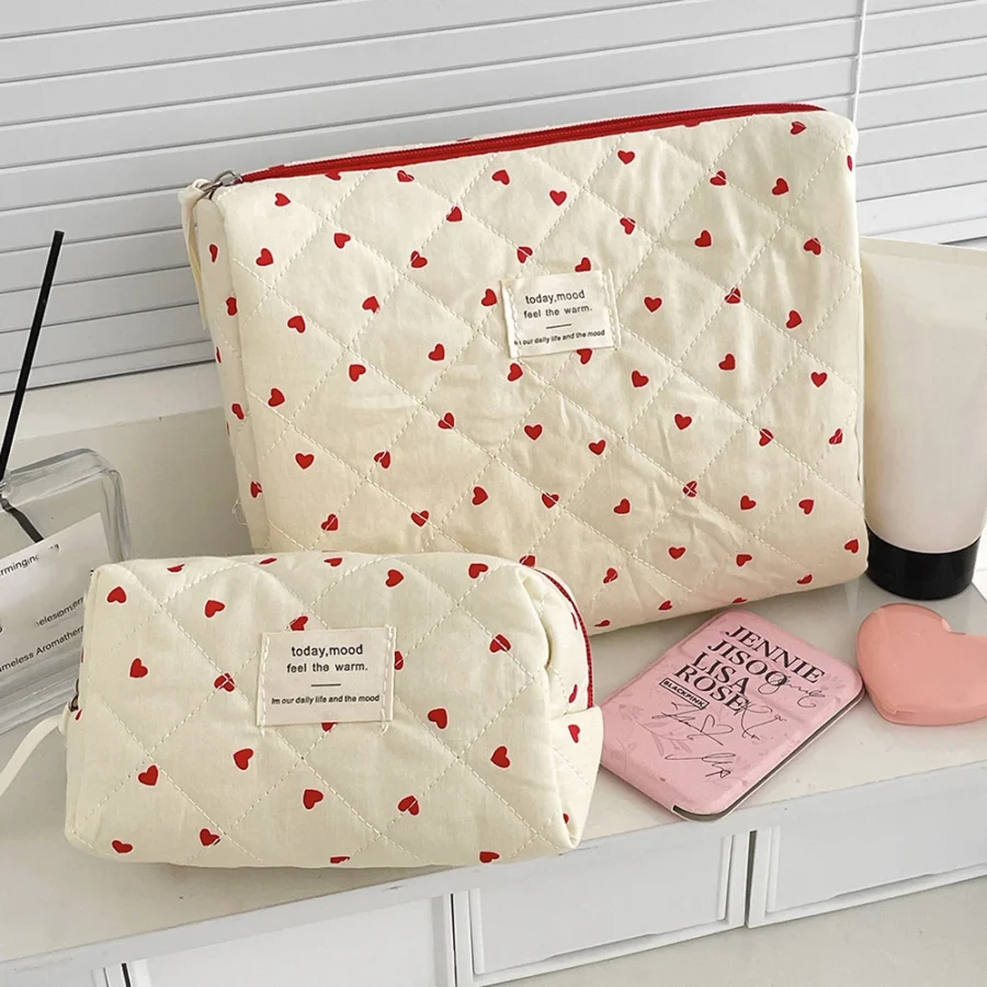 Fashion Ins Heart Women Quilting Makeup Bag Large Capacity Toiletry Cosmetic Storage Pouch Handbag Ladies Zipper Makeup Bag - Image 2