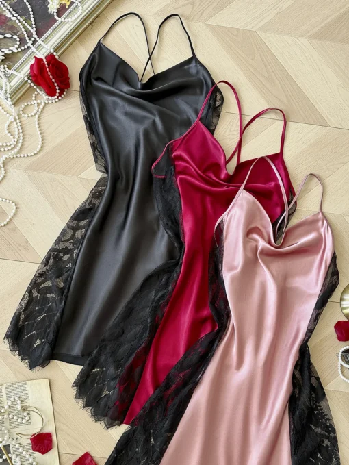 Lace Splicing Nightdress for Women - Sexy and Comfortable Pajamas for Home and Parties - Image 3