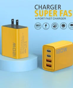 120W Fast USB-C Charger with Quick Charge 3.0, 4 Ports, EU/US Plug - Compatible with Xiaomi, Samsung, iPhone