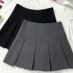 Alternative view of High Waist Pleated Mini Skirt in Vintage Gray for Women - Kawaii Korean Fashion