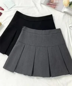 Alternative view of Vintage Gray High Waist Pleated Mini Skirt for Women - Kawaii Korean Fashion