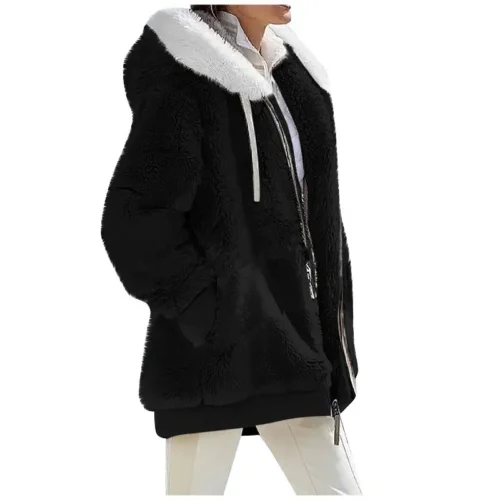 Alternative view of Women's Hooded Fleece Jacket - Solid Color Casual Coat