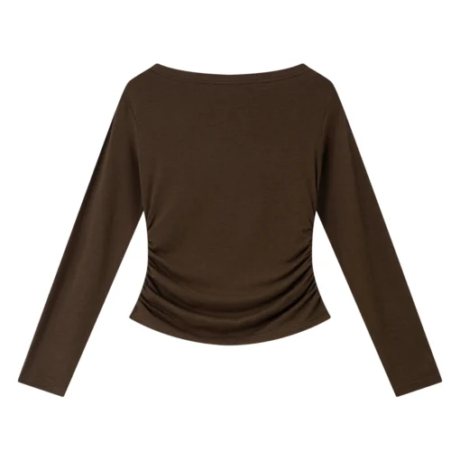 Casual T-shirts with French Slash Neck and Long Sleeves for Women - Slim Fit Knitted Tees - Image 6