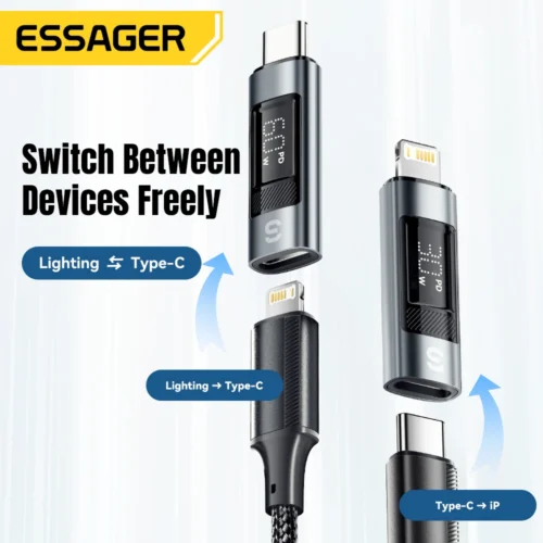 Alternative view of Essager Type C to Lighting OTG Adapter Digital Display Fast Charging Type-C Female To Lightning Male Connector For iPhone 15 14