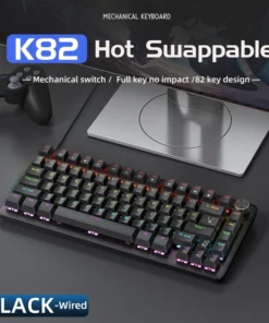 75% Mechanical Keyboard Wired with Media Knob, APAYADO Black Gaming Keyboard,Hot-Swap,ABS Cap Transparent Character Backlighting