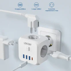 Alternative view of LENCENT Power Strip with 3 AC Outlets, 3 USB Charging Ports, and Type C Adapter for Home Use