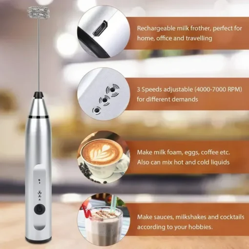 Electric Handheld Milk Frother - Mini Whisk Mixer for Smooth Cappuccino and Cream - Image 4