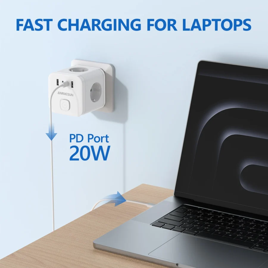 Wall Socket Extender with Switch 3 Outlets 2 USB A and 2 Type C Port Portable Cube Socket Power Strip Adapter Charger For Travel - Image 3