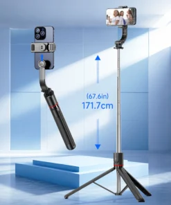 F15 with Wireless Remote 68 Inch Selfie Stick Phone Desktop Stand Tripod for Iphone Android Smartphone Shooting Vlog