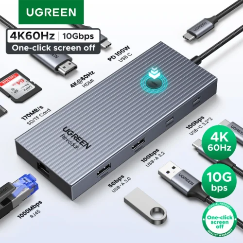 UGREEN 10Gbps USB C HUB 4K60Hz Type-C to HDMI RJ45 PD100W SD&TF USB Adapter for Macbook iPad Samsung Laptop Accessories Docking