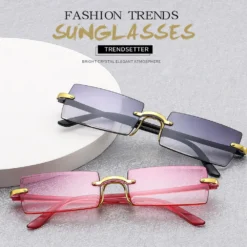 Frameless Sunglasses with Gradient Colour and Cut Edge Design for Ladies