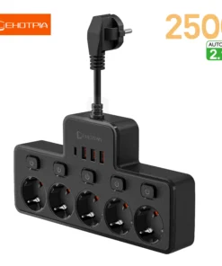 2500W EU AC Plug Power Strip Independent Switch Wall Mounted European Standard Plug Socket Network Filter With USB C Charging