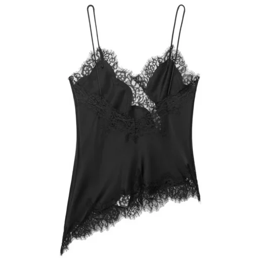 Asymmetrical Lace Tank Top for Women, Sleeveless Backless Y2K Camisole in Black - Image 3