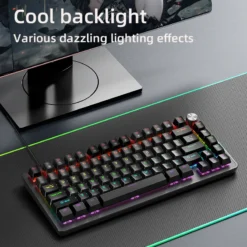 Alternative view of Wired Mechanical Gaming Keyboard with Media Knob, Hot-Swap, ABS Cap, Transparent Character Backlighting