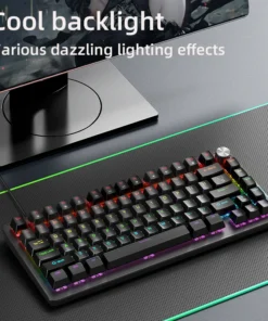 Alternative view of 75% Mechanical Keyboard Wired with Media Knob, APAYADO Black Gaming Keyboard,Hot-Swap,ABS Cap Transparent Character Backlighting