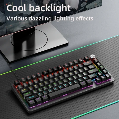 Alternative view of 75% Mechanical Keyboard Wired with Media Knob, APAYADO Black Gaming Keyboard,Hot-Swap,ABS Cap Transparent Character Backlighting