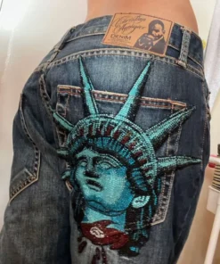 Statue of Liberty High Waist Wide Leg Jeans for Women - Vintage Denim Pants