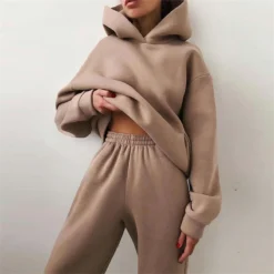 Tracksuit Set with Warm Hoodie and Long Pants for Women, Oversized Casual Style