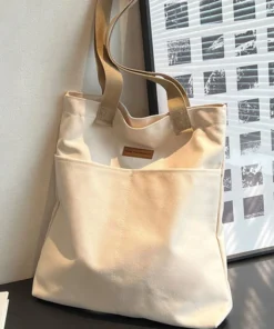 Alternative view of Women Canvas Tote Bag Solid Color Designer Ladies Casual Handbag Shoulder Bag Large Capacity Cotton Reusable Shopping Beach Bag