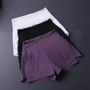 Lightweight Breathable Women's 2 in 1 Shorts with Pockets for Yoga Running Gym - White, L