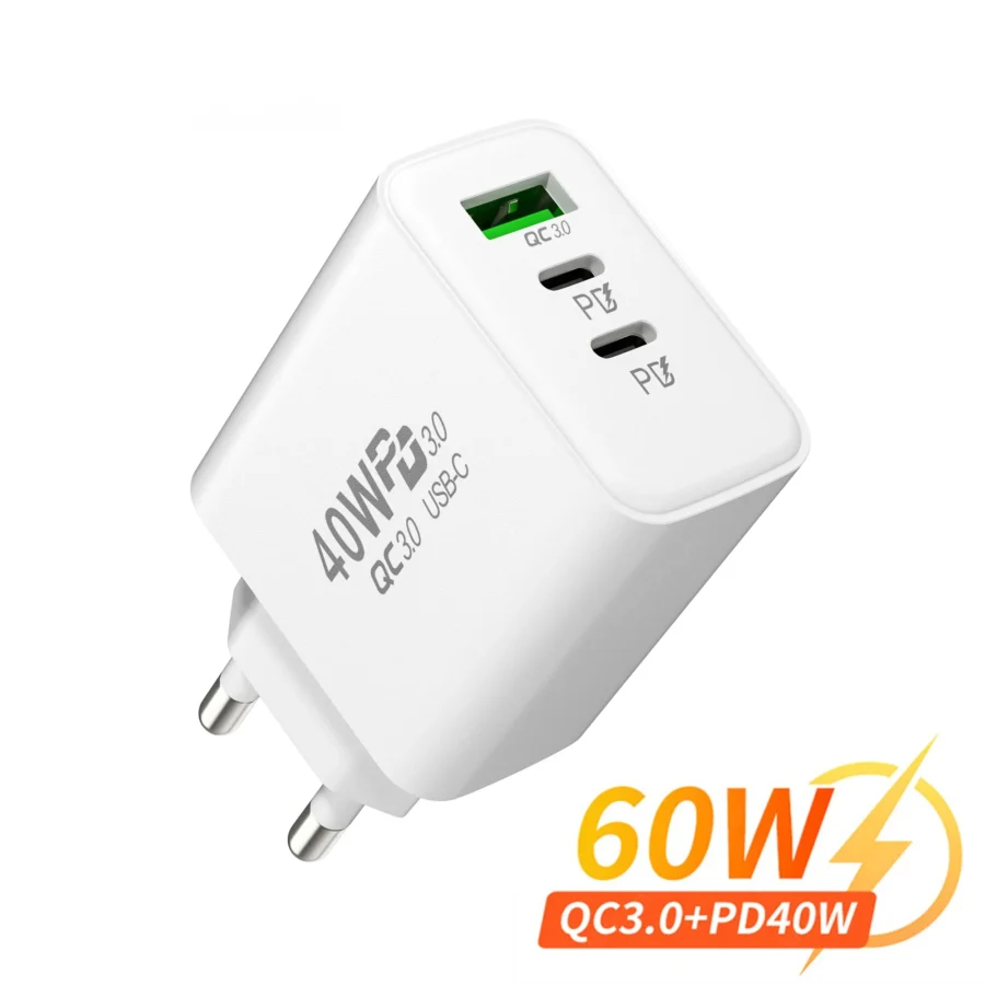 PD 60W Fast USB Charge Charger 3Ports EU/US Plug Wall Charger Adapter For iPhone 14 13 Xiaomi Huawei Samsung USB C Phone Charger - Image 7